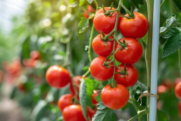 Red ripe tomatoes grown in a greenhouse