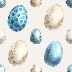 Watercolor Easter pattern of eggs on a beige background. Easter holiday illustration hand drawn. Sketch on isolated background for greeting cards, invitations, happy holidays, posters, fabric