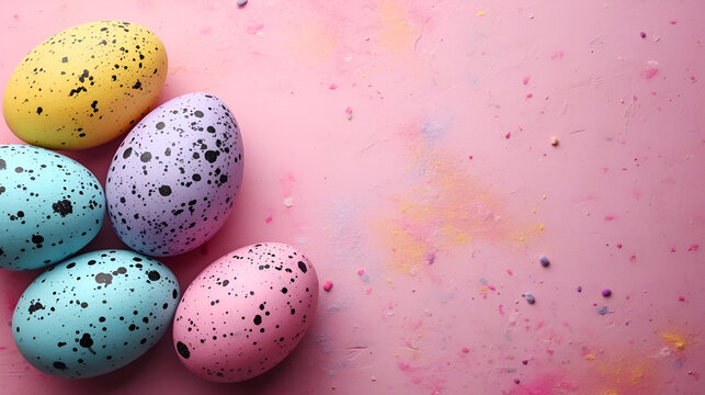 The essence of Easter captured with dotted eggs arrayed, celebrating springtime and festive traditions. copy space