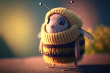 Fotobehang A cute bee wearing a sweater and scarf to keep warm.  © Elle Arden 