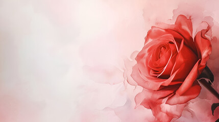 Single Red Rose with Soft Watercolor Blots, Romantic and Artistic Background for Greeting Cards and Invitations"
