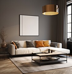 Modern living room interior with white sofa and coffee table