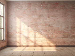 3D empty brick wall room with sunlight and window