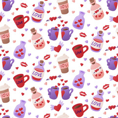 Flat cute Valentines elements seamless pattern