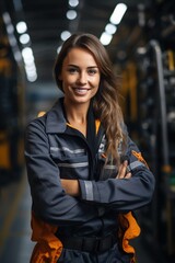 Portrait of a smiling female engineer in a factory