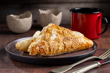 Chicken puff pastry. Baked puff pastry stuffed with chicken.