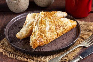 Chicken puff pastry. Baked puff pastry stuffed with chicken.