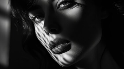 Black and white close up portrait of a woman - obrazy, fototapety, plakaty
