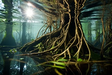 Roots of aquatic plants underwater