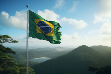 Flag of brazil with a field in the background. Brazil landscape. Country: Brazil. Learn Brazil. The country of Brazil. The symbol of Brazil.