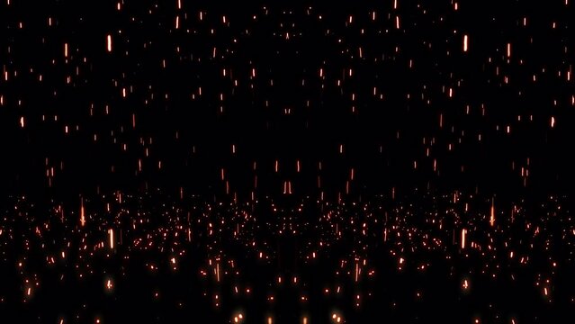 4k Flying sparks and charcoal from the fire on a transparent background. Brilliant sparks on a transparent background. Abstract cartoon fire animation isolated campfire flames glowing particles. Alpha