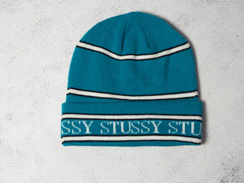 moscow. russia. 08. 06. 2022 .Stussy ski hat .logo close up