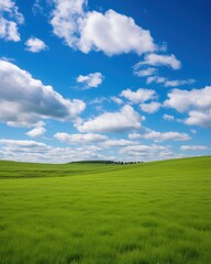 Fototapeta premium Green rolling hills under blue sky and white clouds