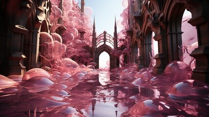 Pink Jelly-like Substance in Ancient Structure - obrazy, fototapety, plakaty