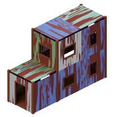 Old zinc house isometric. 3d rendering.