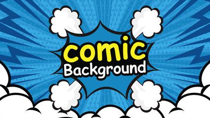 Pop art comic background with smoke explosion Blue Cartoon Background Vector Illustration in trendy style