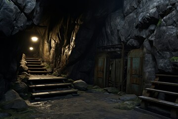 Fototapeta na wymiar An underground bunker seamlessly incorporated into the rocky mountainside