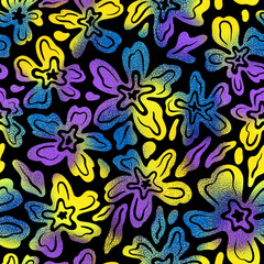 Stylized abstract seamless pattern with flowers for fabric design, packaging and wallpapers.