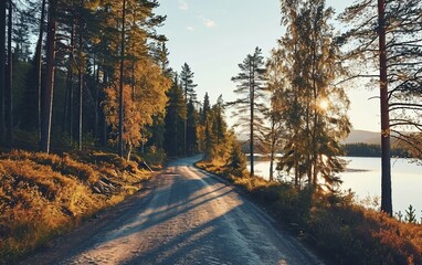 A Scenery View of a Road at the Middle of a Forest along River