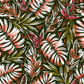 Seamless floral pattern of tropical leaves. Botanical wallpaper illustration in Hawaiian style	