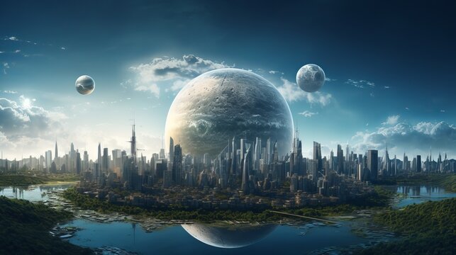 A city with a planet at its center