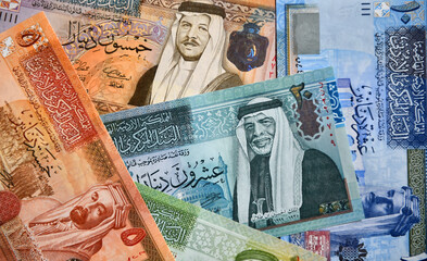 some current Jordanian banknotes - obrazy, fototapety, plakaty