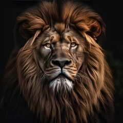 Fototapeta premium Close Up of Lions Face on Black Background