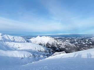 Top of mountain, snowy peaks of Tatras mountain, beautiful landscape, winter tourism. Kasprowy...