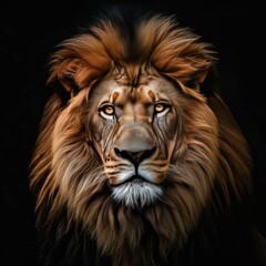 Fototapeta premium Close-Up of Lions Face on Black Background