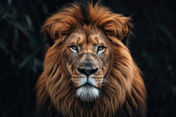 Close-Up of Lions Face on Black Background