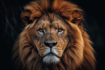 Fototapeta premium Lion portrait on dark background
