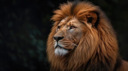 Fototapeta premium Lion portrait on dark background