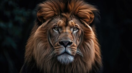 Fototapeta premium Lion portrait on dark background