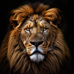 Naklejka premium Lion portrait on dark background