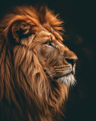 Fototapeta premium Lion portrait on dark background