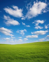 Fototapeta premium Green rolling hills under blue sky and white clouds