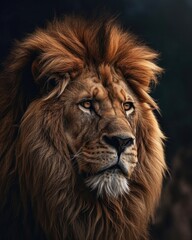 Fototapeta premium Lion portrait on dark background