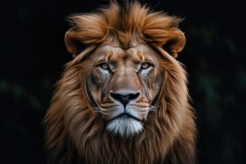 Lion portrait on dark background