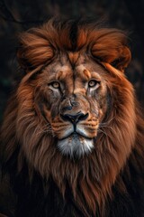 Fototapeta premium Lion portrait on dark background