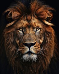 Naklejka premium Lion portrait on dark background