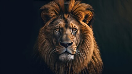 Naklejka premium Lion portrait on dark background
