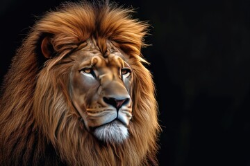 Fototapeta premium Lion portrait on dark background