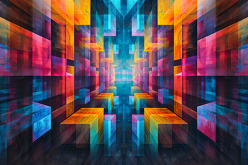 symphony of geometric patterns emerges from the depths of darkness, like a mesmerizing dance of light and shadow.