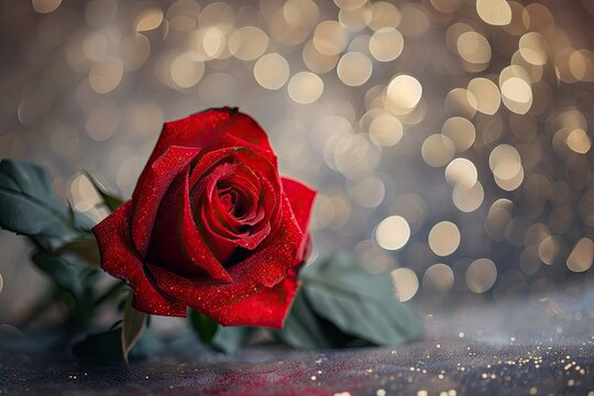 red rose on tulle background in the style of bokeh panorama Generative AI