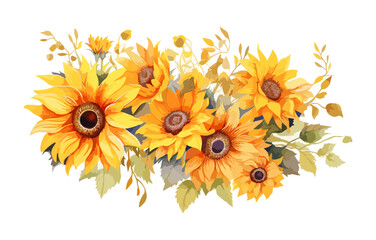 Watercolor illustration sunflowers, summer, autumn yellow, orange flowers, fall