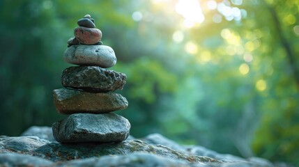 Obraz premium Stack of Rocks on Lush Green Forest