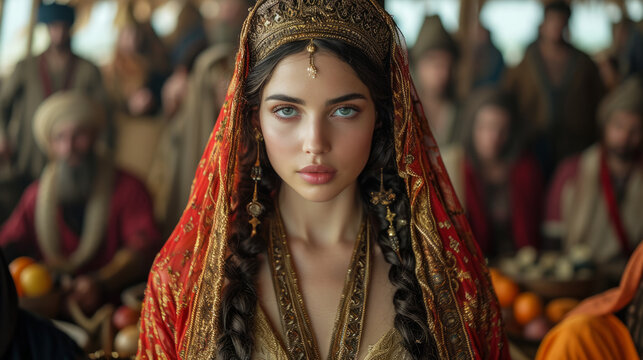 Beautiful young turkish ottoman girl with traditional clothing.