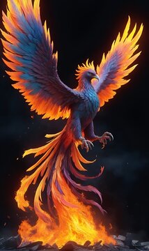 Phoenix, mythological firebird rising from the ashes