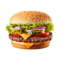 Tasty beef burger isolated on white background, Png Cutout