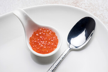 fresh, delicious red caviar. Close-up